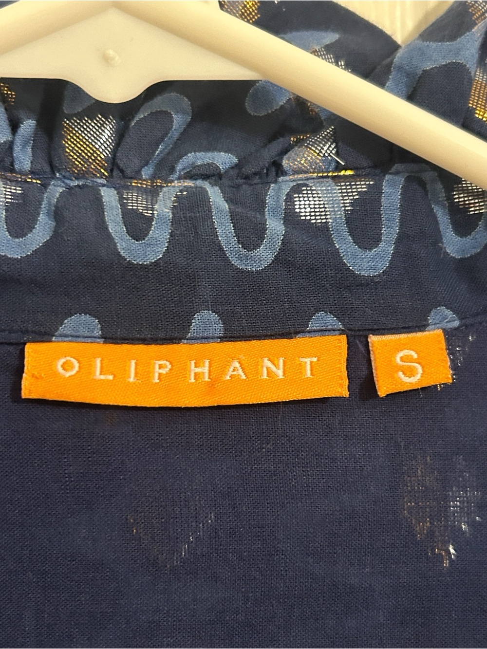 Oliphant Zig Zag Metallic Heart Button Down Cotton Blouse Size Small Nomad Blue - Picture 7 of 7